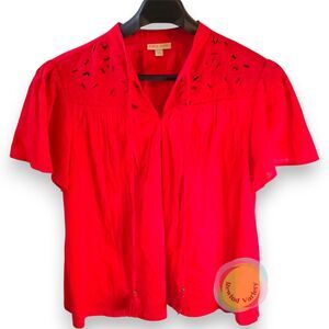 Knox Rose Red Boho Eyelet Top XL Flutter Sleeve